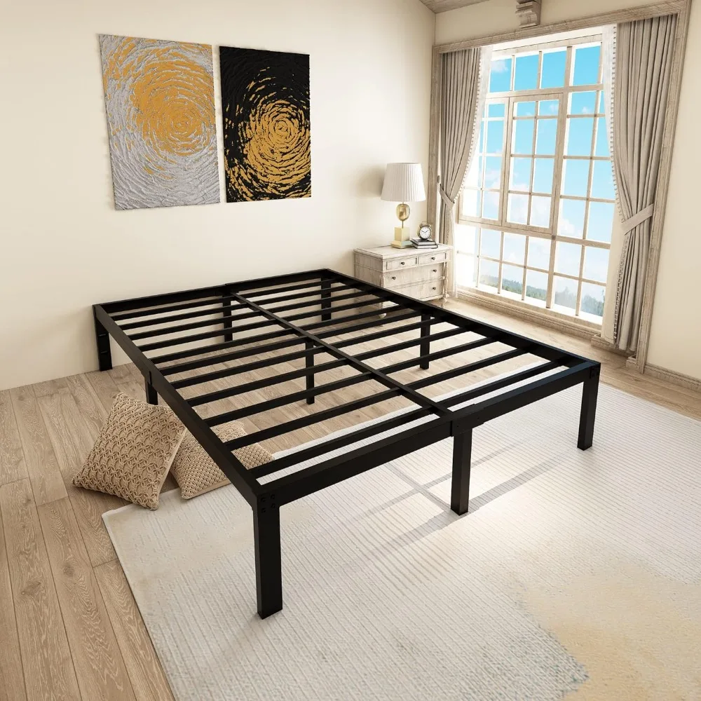 14 Inch Reinforced Platform Bed Frame/3500lbs Heavy Duty/Easy Assembly Mattress Foundation/Steel Slat/Noise Free/No Box Spring