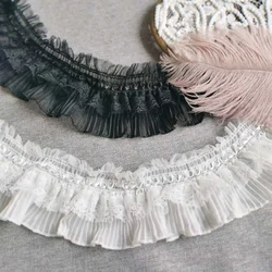 1Yard White Black Flods Lace Trims Fabric Applique Ruffle Dresses DIY Sewing Supplies Craft 7CM Wide