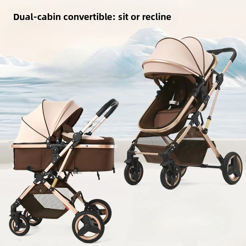 يمكن تقسيم عربات الأطفال المزدوجة الجلوس والاستلقاء عليها عربات الأطفال حديثي الولادة خفيفة الوزن قابلة للطي وممتصة للصدمات