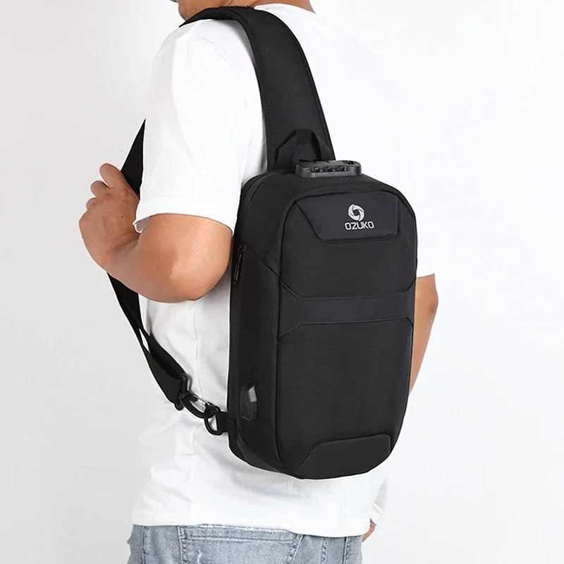 Ozuko Anti-Diefstal Crossbody Tassen Mannelijk Waterdicht Usb Opladen Borstpakket Korte Reis Messenger Sling Tas Schouderborst Tas