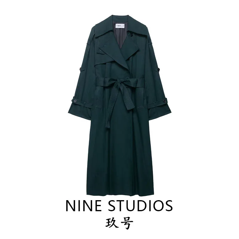 

Loose Coat Jaet with Belt Women's Spring Autumn Winter Outerwear Long Sve Suit Collar Polyester Fiber Straight Cut