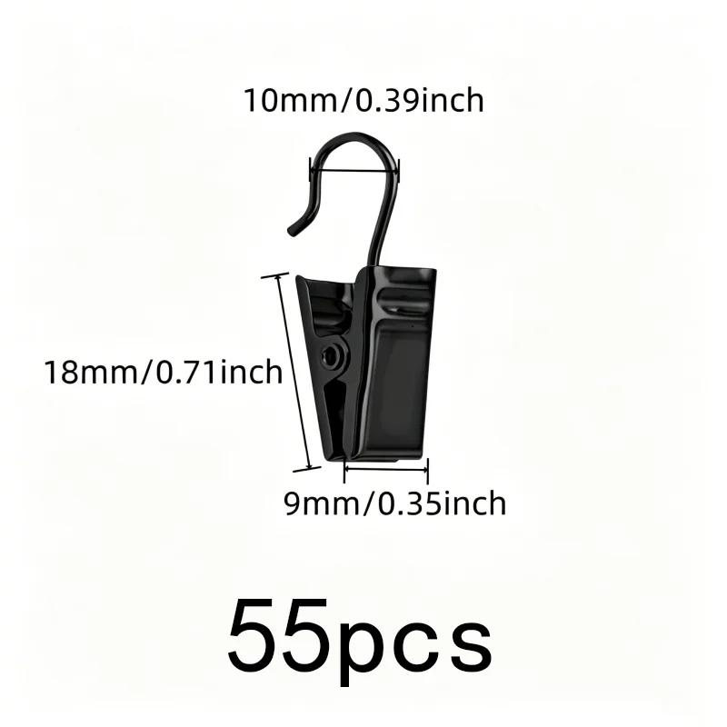 55 pcs Open Curtain Hooks with Silver Open-End Design, ideal for Photo Hanging Display and Balcony Door Drapery