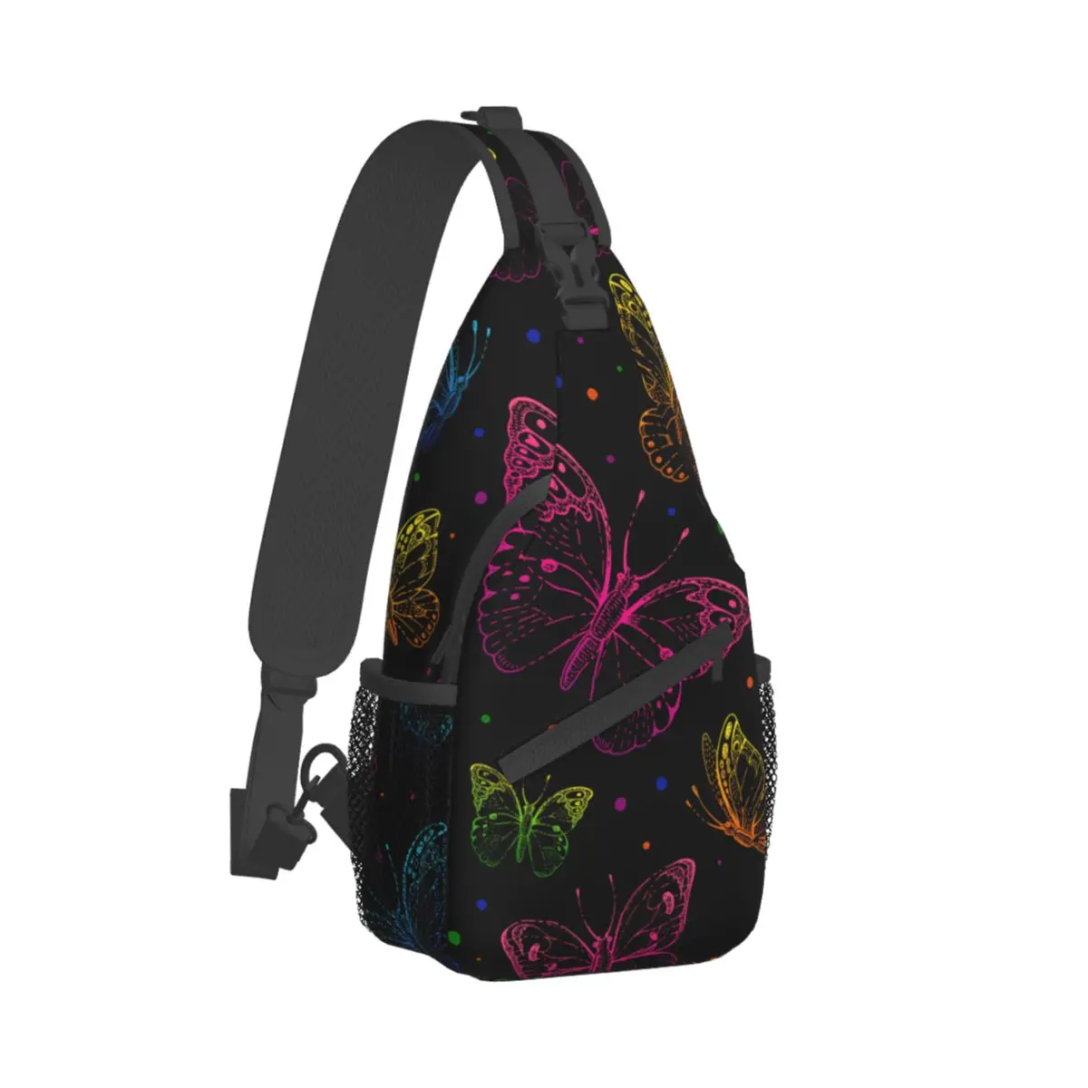 

Butterfly Silhouette Crossbody Chest Bags Neon Pattern Pockets Travel Pack Messenger Sports Teens Shoulder Bag Unisex