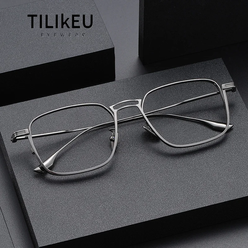 High Quality Pure Titanium Retro Square Men's Eyeglass Frame Ultralight Wide Rim Comfort Glasses Spectacle Japanese Eyewear X125