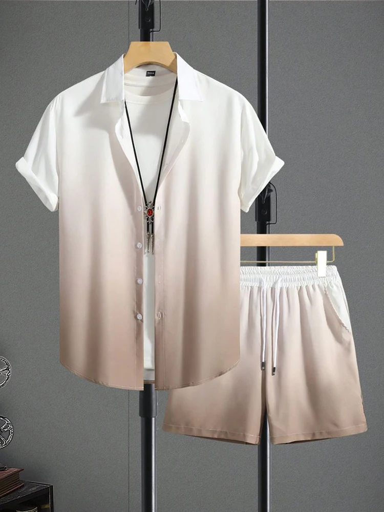 

New Summer Refreshing Short-sleeved Shirt And Beach Shorts Men's Set Outdoor Street Men's Shirt Everyday Casual Men's Shorts Set
