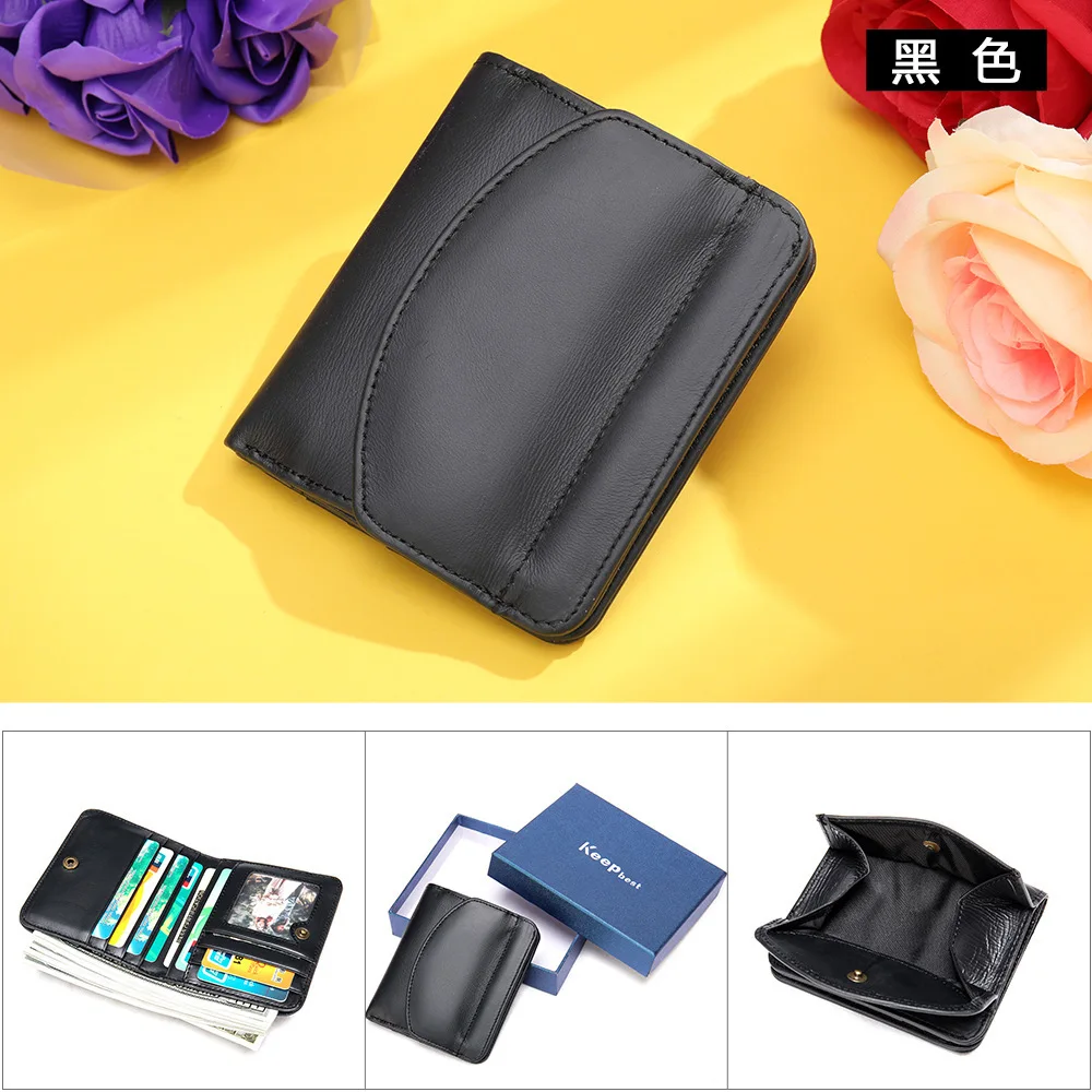 Ultra-thin leather short purse women's soft cowhide coin purse 2-in-1 Authentic women's small money clip