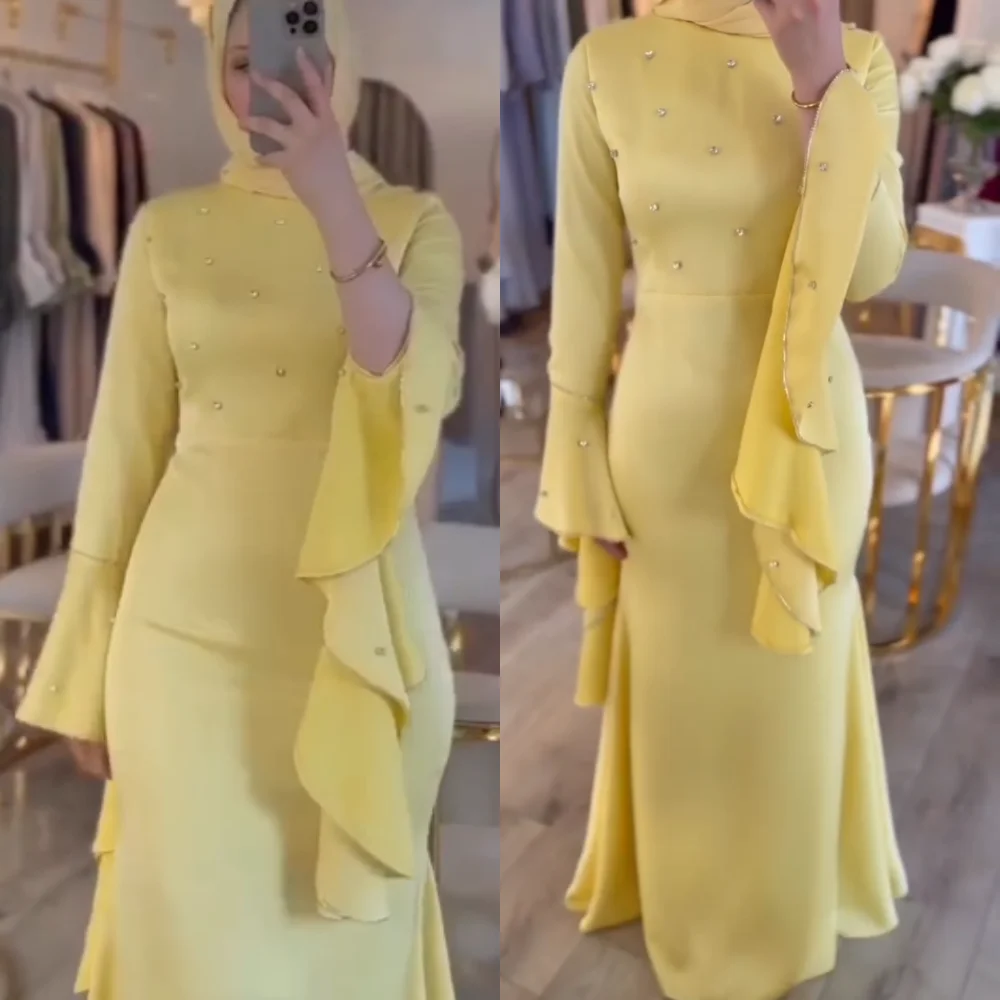 

Customized Jersey Rhinestone Ruffle High Collar Sheath Long Dresses Bespoke Occasion Classic Woman Elegant Party Wedding Guest