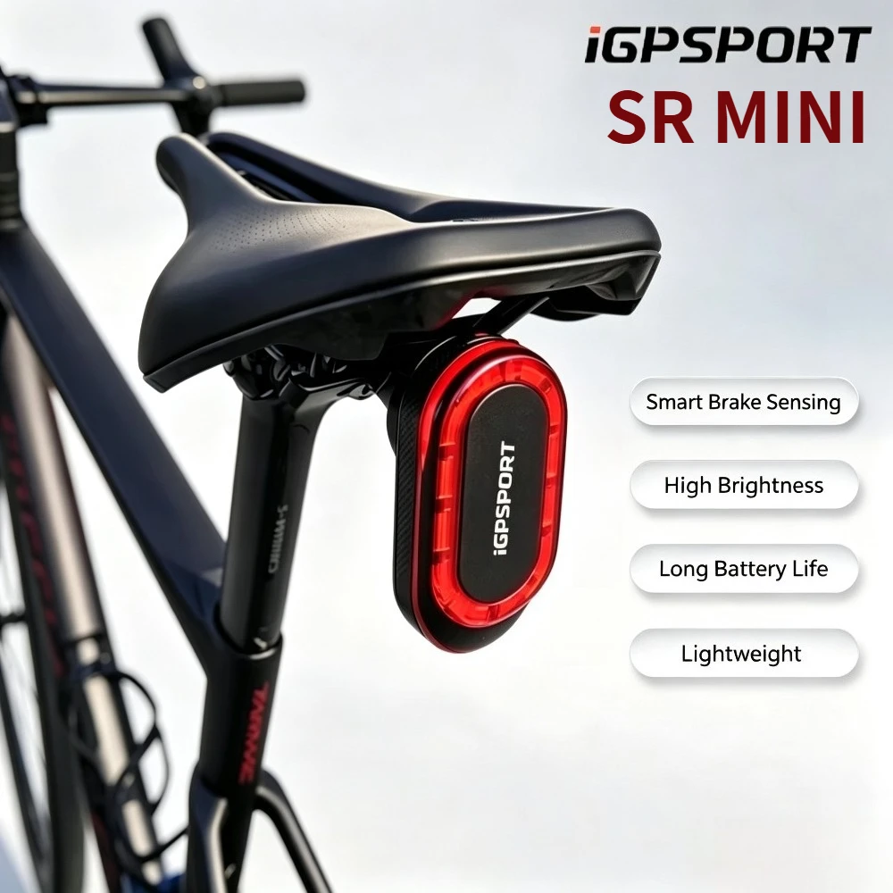 iGPSPORT SR Mini Radar Rear Light, Brake Warning Flash, IPX7 Waterproof Smart Bicycle Taillight for MTB Road Bikes