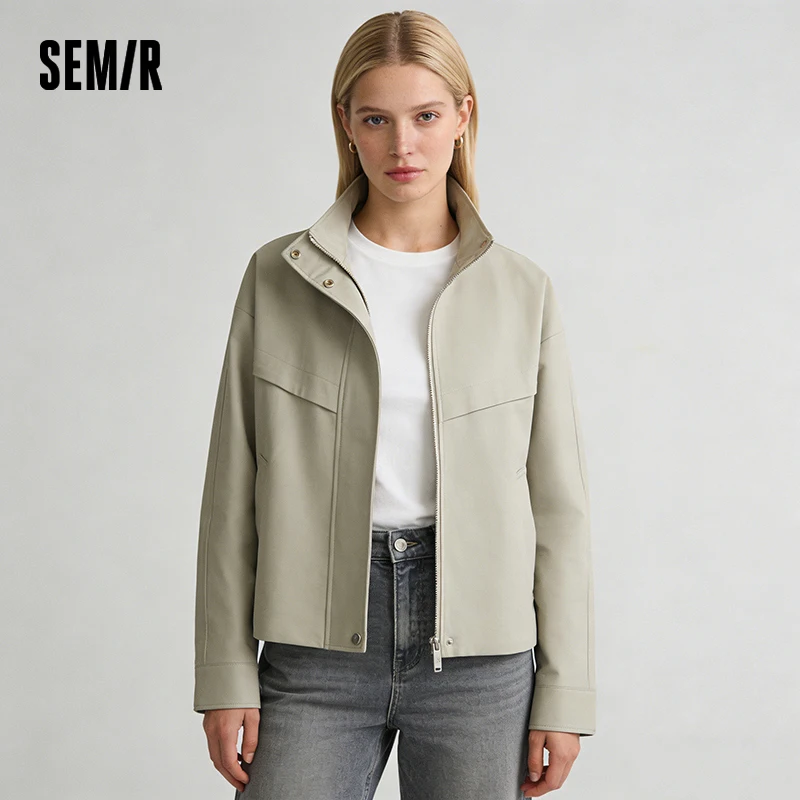 Semir Minimalistische Jacke für Damen, Frühling, Stehkragen, Kordelzug, winddicht, wasserabweisend, schmutzabweisend, lässiges Pendler-Oberteil