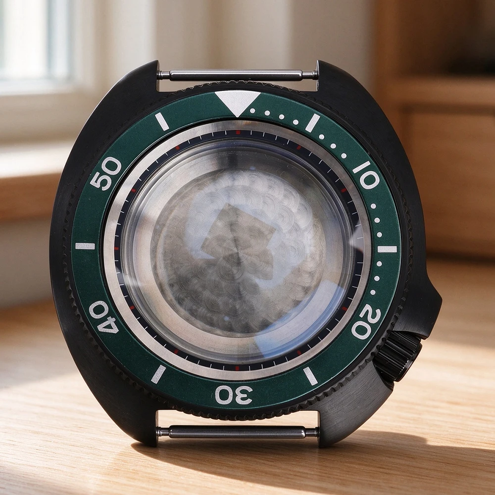 Black 44MM Dive Watch Case Waterproof 10ATM Stainless Steel For Mod SKX6105 NH34 NH35 NH36/38 Movt Sapphire Glass Ceramic Bezel
