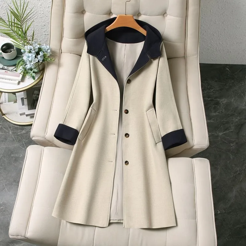 

Новая женская длинная шерстяная куртка, осенне-зимний хлопковый теплый плащ, женский шерстяной ветрозащитный паркер с капюшоном и подкладкой