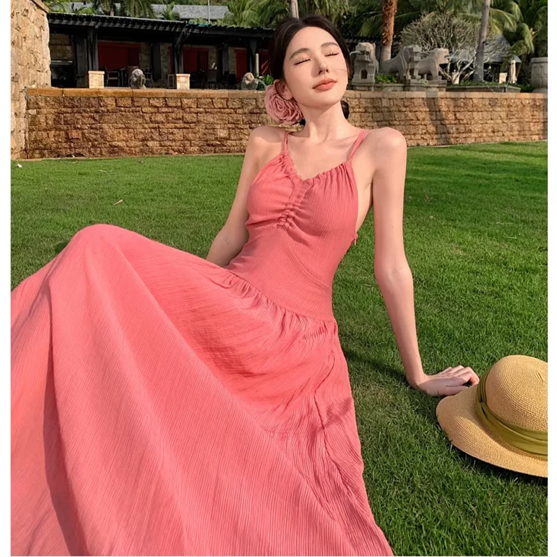 Summer Vintage Evening Dance Dress Pink Grunge Vestidos Women Bodycon Claret Party Dresses Daring Elegant Stylish Beach Dresses