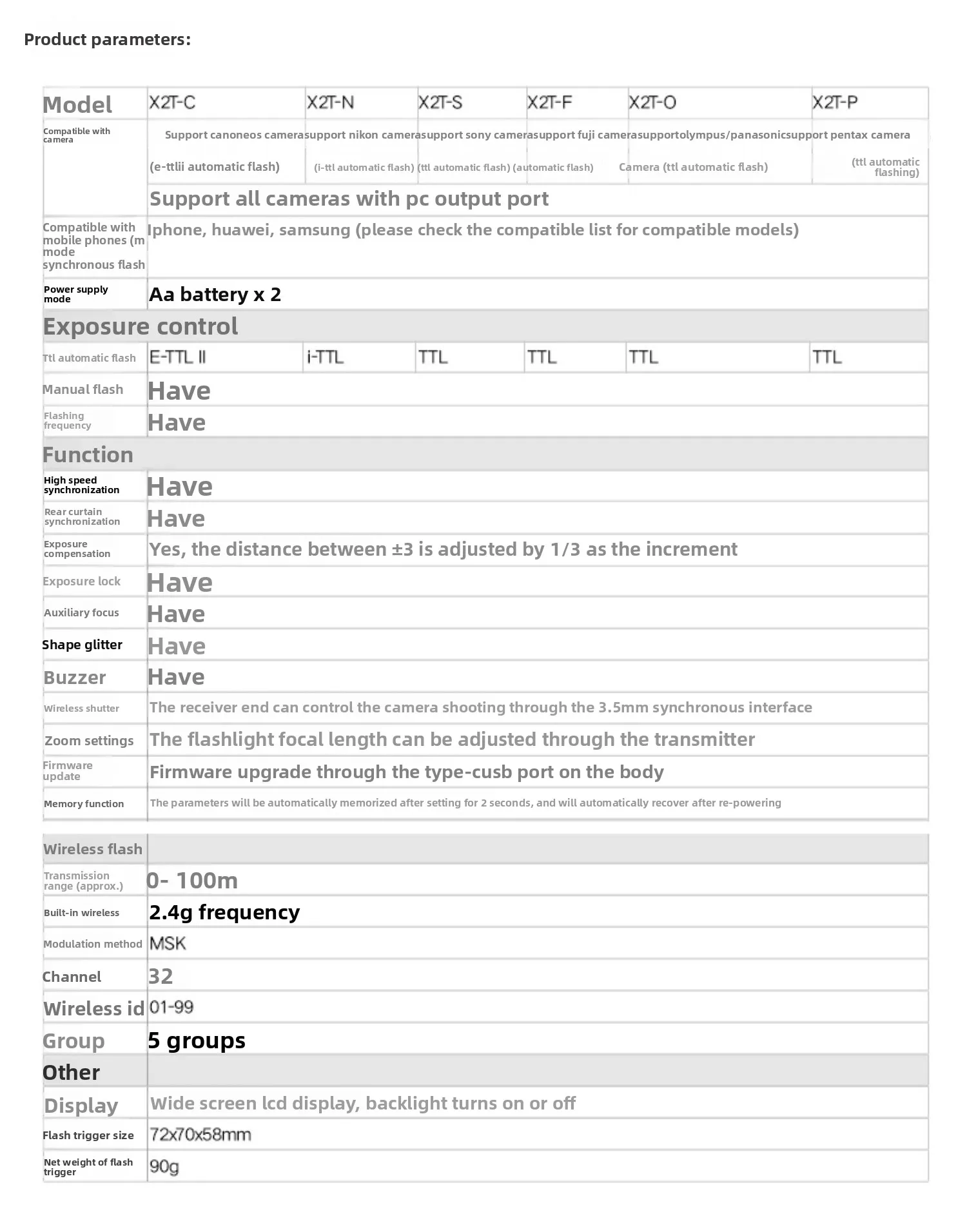 X2-T Flicker eingebauter 2,4G-Funksender TTL Bluetooth-Funktion, einfache Bedienung, unterstützt Mobiltelefon