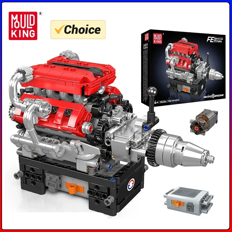 Mould King 10204 Technical Car Engine Toys The Motorized FE Sports Car V8 Engine Building Block Brick Kids Christmas Gift