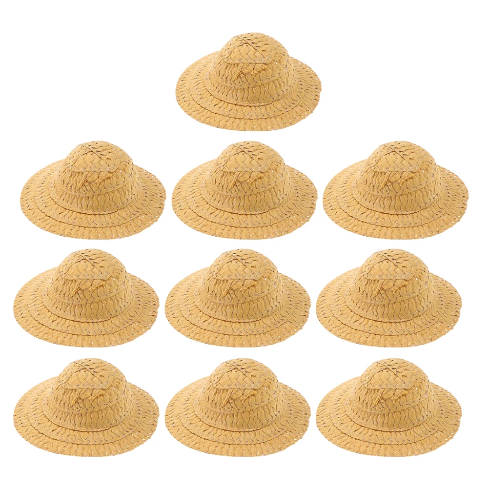 

10 шт. мини-соломенная шляпа крошечные вязаные шапки кукольный домик миниатюрные аксессуары имитация шапочек поделки своими руками