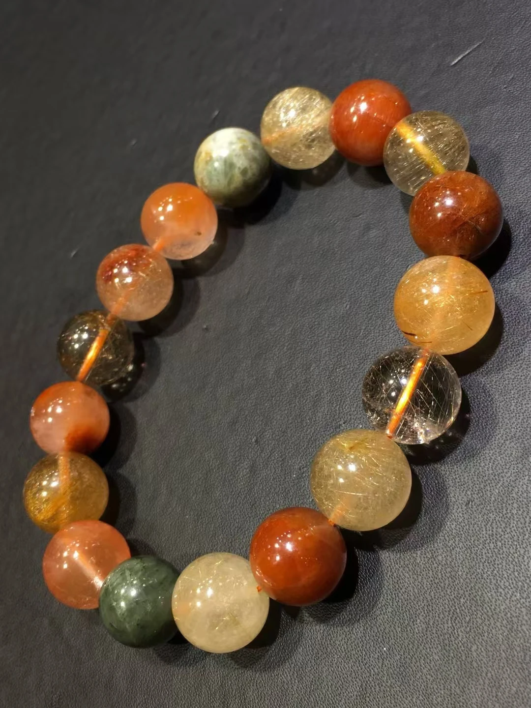 Natural Colorful Rutilated Quartz Bracelet 12mm Gold Green Rutilated Clear Round Women Bracelet AAAAAA