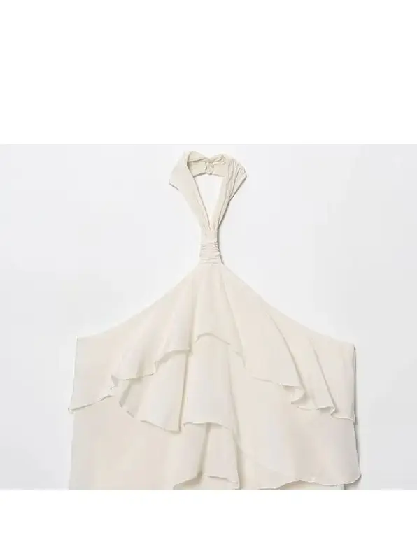 Hh feminino verão chique mini vestido sólido halter pescoço sem costas em camadas decorar zíper moda feminina vestidos sem mangas 2025