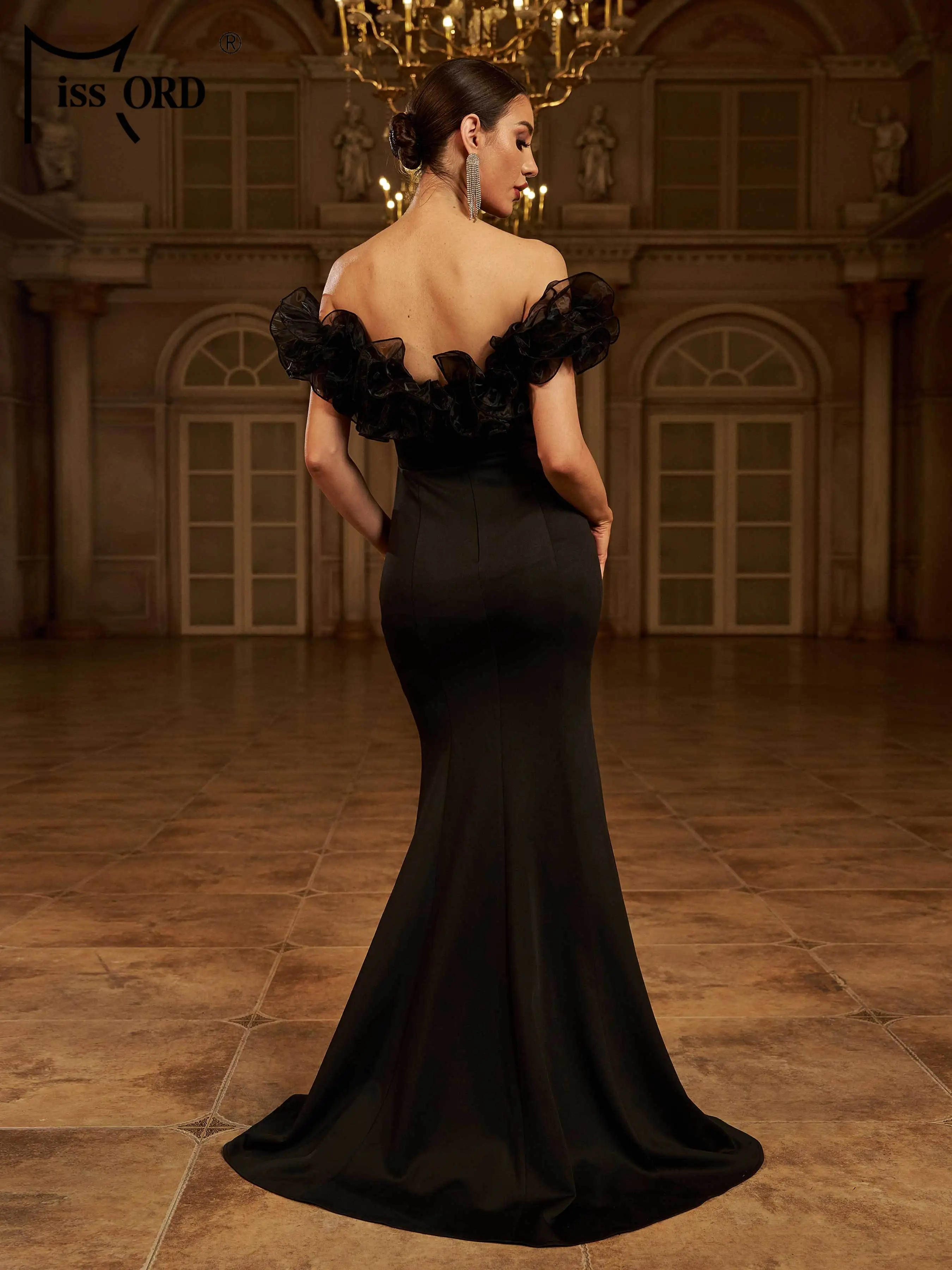 Missord nouvelle épaule dénudée noir sirène soirée mariage fête d'anniversaire de haute qualité luxe longueur de plancher robes d'occasion formelles