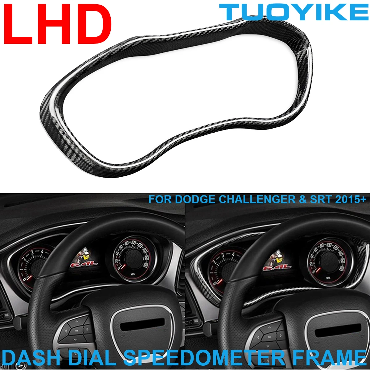 

Car Real Dry Carbon Fiber Steering Wheel Dashboard Dial Speedometer Frame Panel Trim Cover For Dodge Challenger SRT 2015-2022