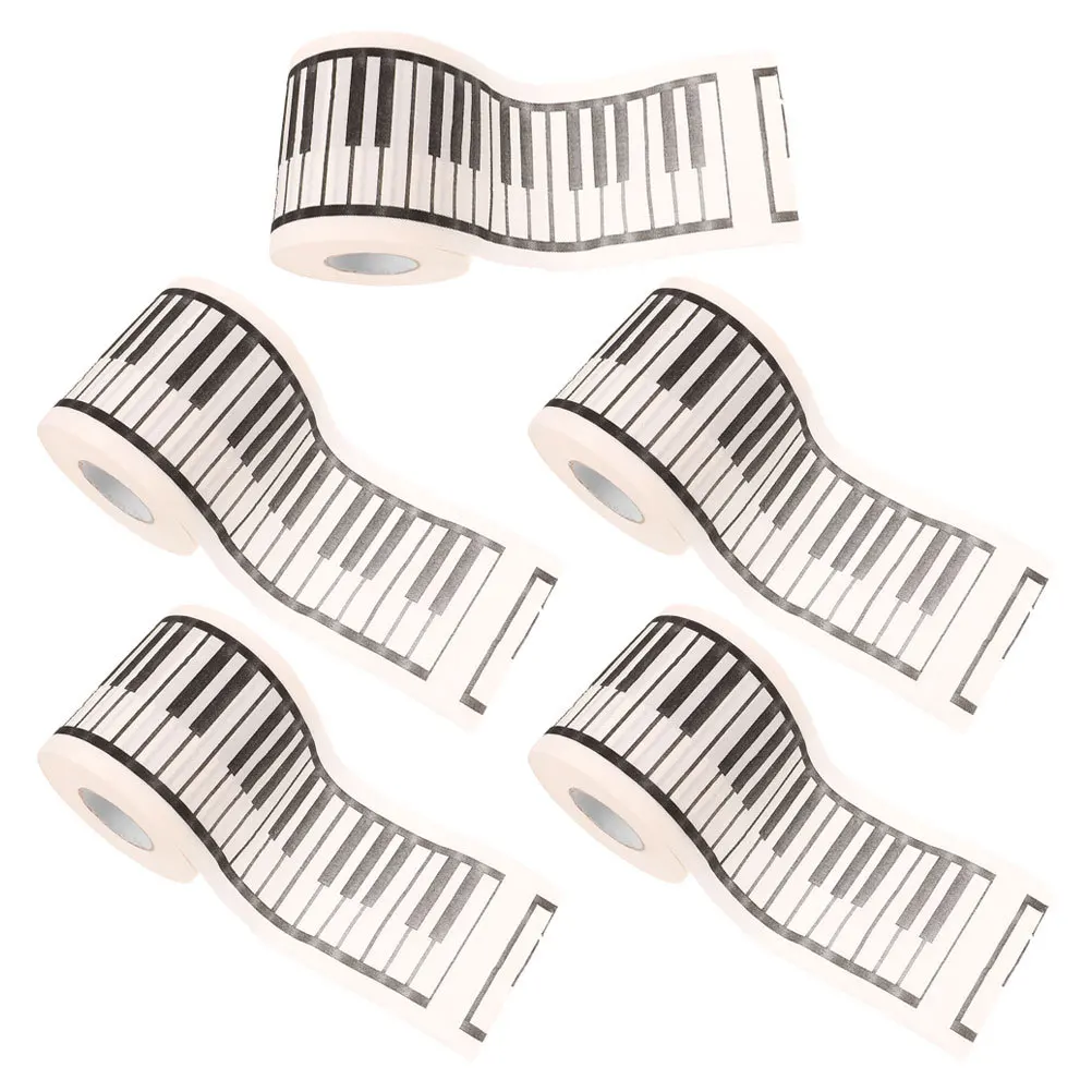 

5pcs 5 Rolls Piano Toilet Paper Printed Tissue Roll Decorative Bathroom Napkin For Music Lovers Piano Pattern Tissue