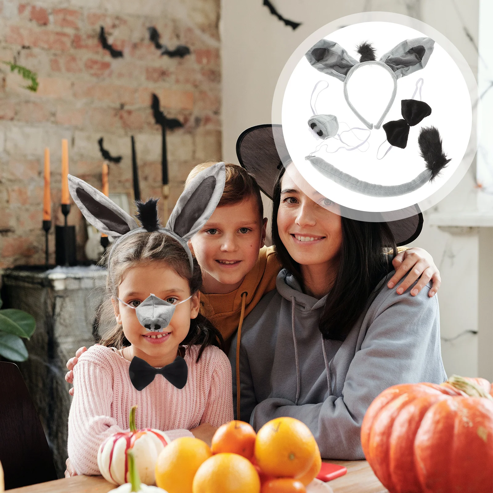 

4Pcs Donkey Headband Tail Bowtie Nose Set Kids Halloween Costume Party Dress Up Cosplay Donkey Ears Accessories