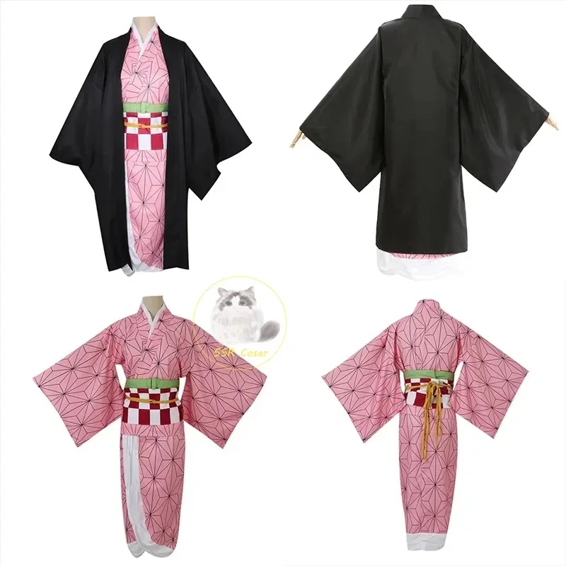 Anime Kamado Nezuko Strój Cosplay Demon Slayer Mundurek Cosplay Ubrania Kimono Peruka Rekwizyty Zestaw Kostium Halloween dla Dzieci Dorosłych