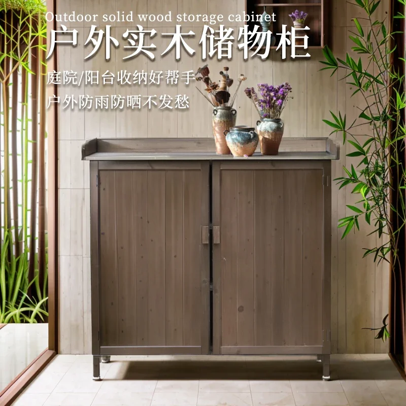 

Outdoor Cabinet Balcony Storage Cabinet Garden Sundries Toolbox Waterproof Sunscreen Solid Wood Locker Locker Locker