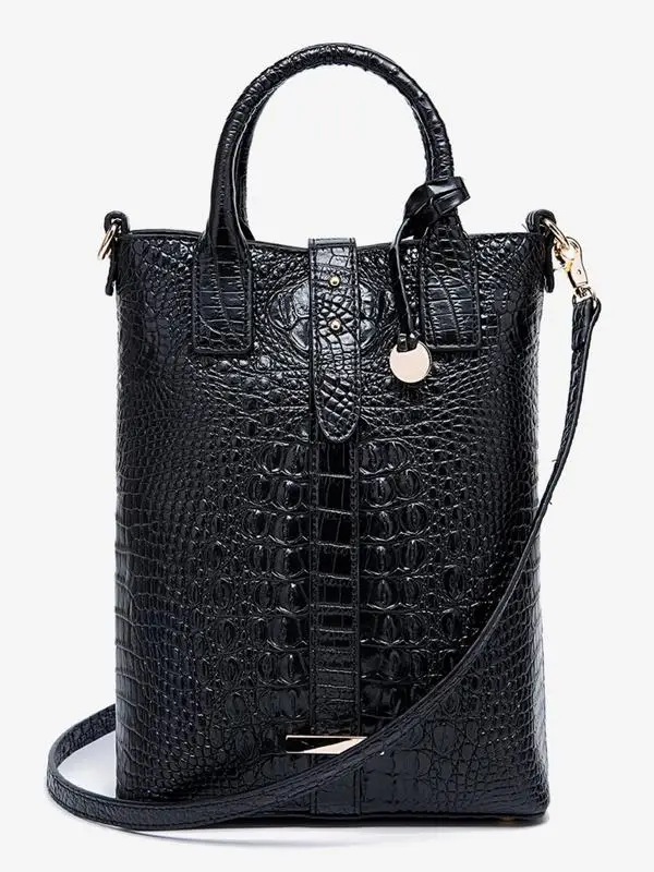 Summer Fashion Solid Color Handbag with Buckle, Vintage Crocodile Embossed Shoulder Bag for Women for Work & Daily Use