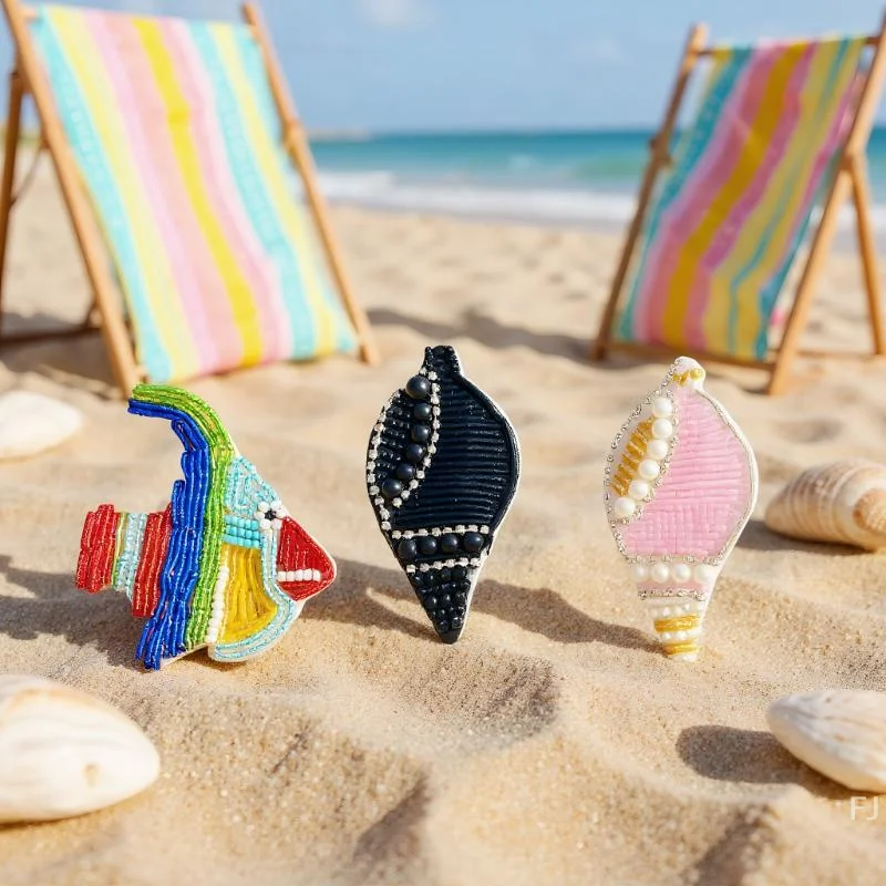 

Handcrafted Beaded Clownfish Applique Patch, Conch Flower Design for Clothing, Keychain, or Bag Accessory