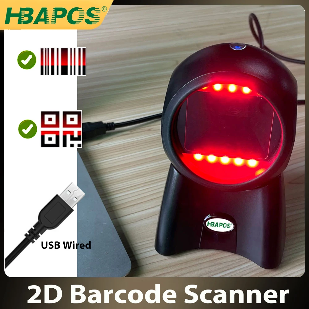 

Настольный всенаправленный сканер штрих-кода: 1D 2D QR Handsfree USB Проводной считыватель штрих-кодов Регулируемая головка сканирования Plug and Play для POS