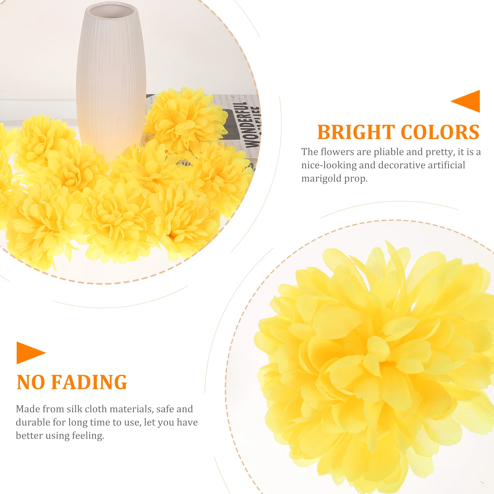 

10Pcs Artificial Marigold Faux Flowers Wedding Decoration Photo Props Flower Arrangements Silk Material