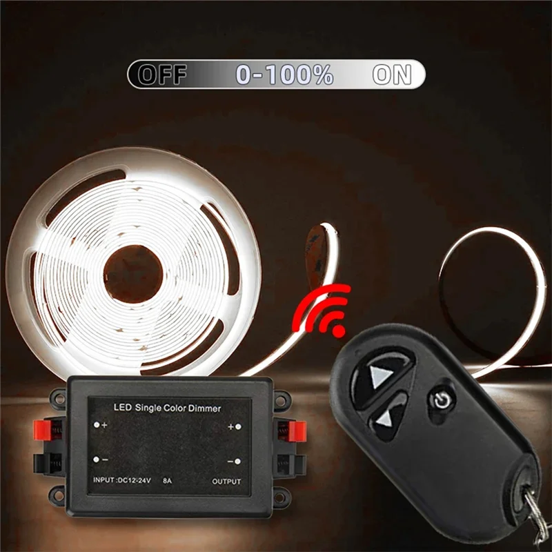 ABJN-12V 24V DC 8A 단일 색상 LED 스트립 조명 조광기 3키 원격 기능이 있는 1채널 PWM 신호 컨트롤러