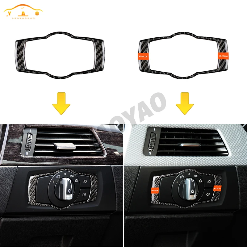 

Real Carbon Fiber For BMW E90 E92 E93 3 Series 320i 325i 2005-2012 Headlight Switch Frame Cover Trim Decorative Sticker