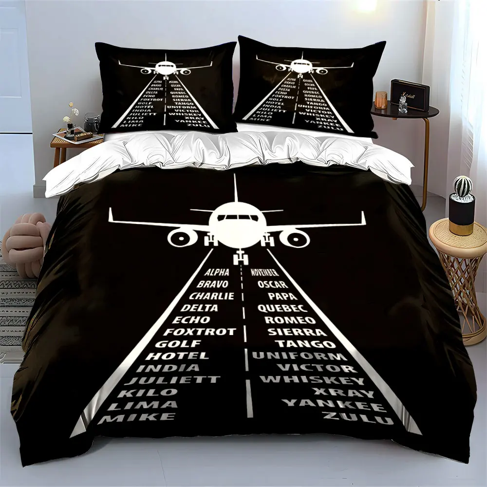 

Phonetic Alphabet Runway Illustration Duvet Cover Set with 3D Printing Design Soft Polyester Bedding Set All-Season Comfort