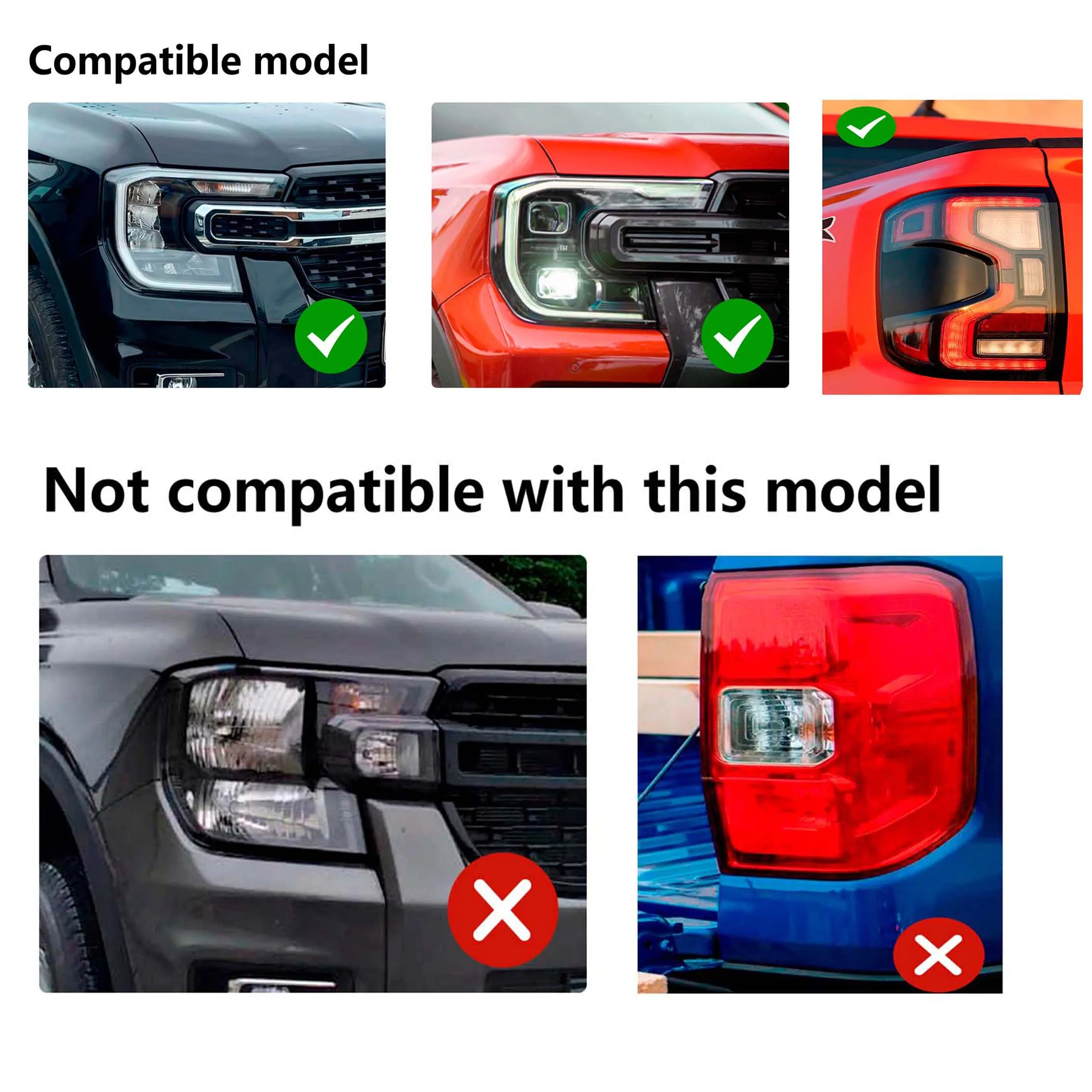 Mattschwarze Rück leuchte Licht abdeckung Verkleidung Scheinwerfer abdeckung für Ford Ranger Raptor 4x4 Auto Nex Gen Zubehör – Detail 2