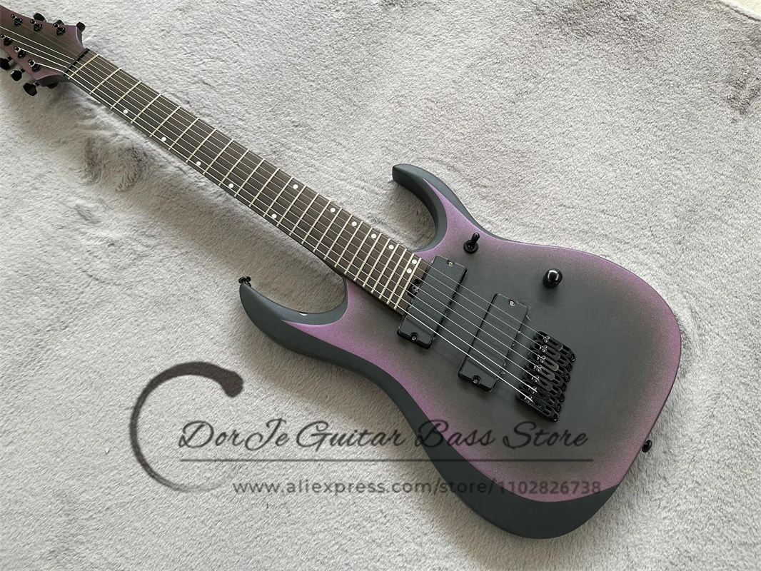 7 String Matte Black Purple Electric Guitar Mahogany Body Wing Wood Neck Independent bridge Fan Piece Note black tuning