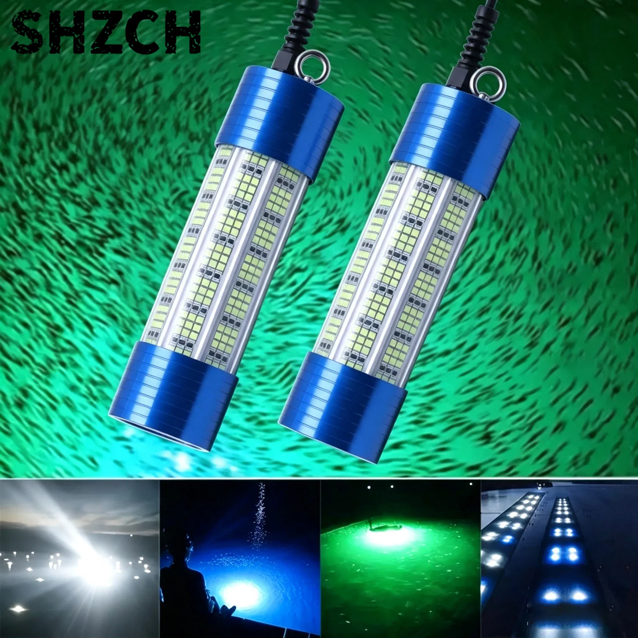 Underwater Fishing Light DC12V 150W 300W Green White Submersible High Power LED Lure Bait and Finder Lamp Attractant 7M Cable