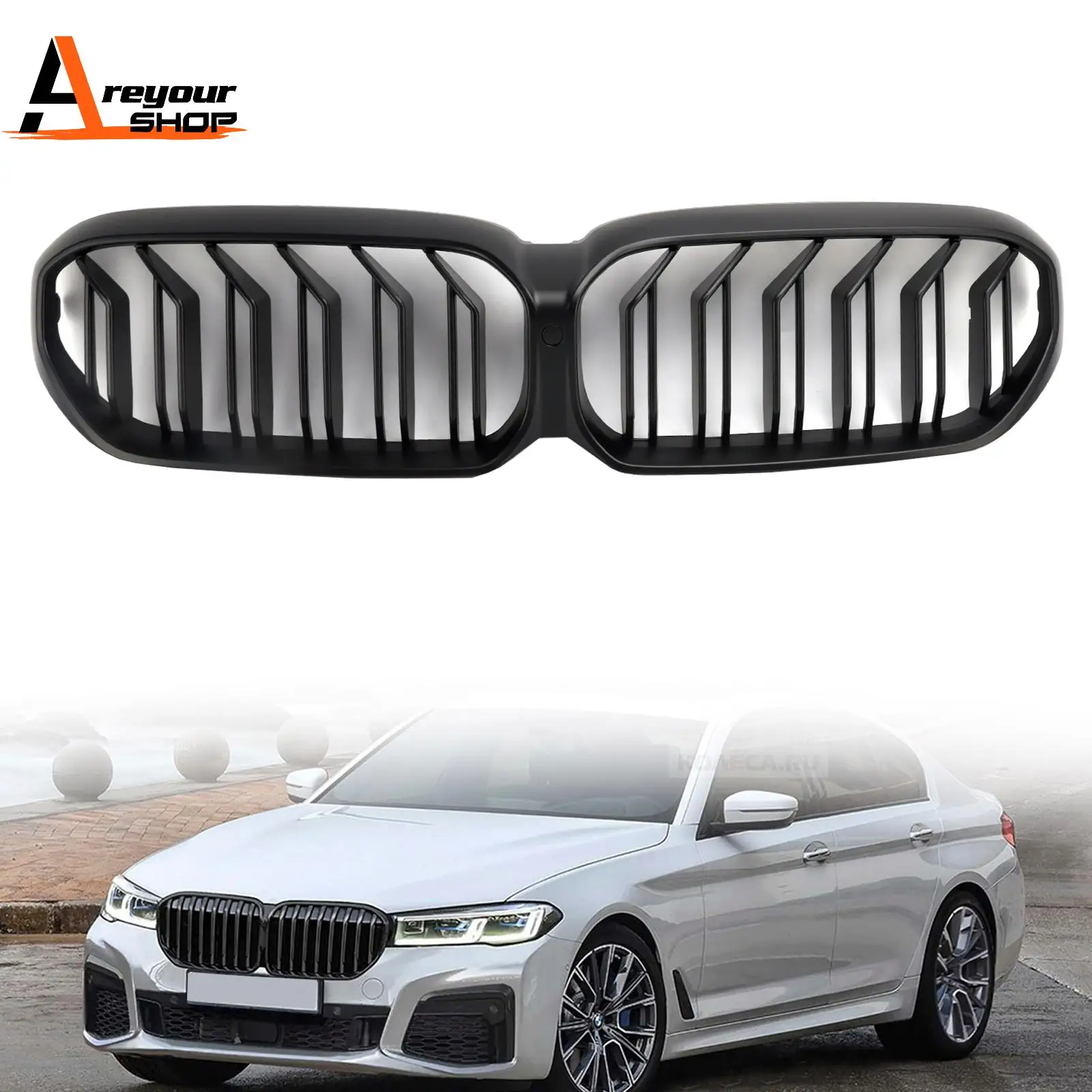 

Матовая черная передняя решетка с двумя планками для BMW G30 G31 LCI 2021 2022 2023 2024