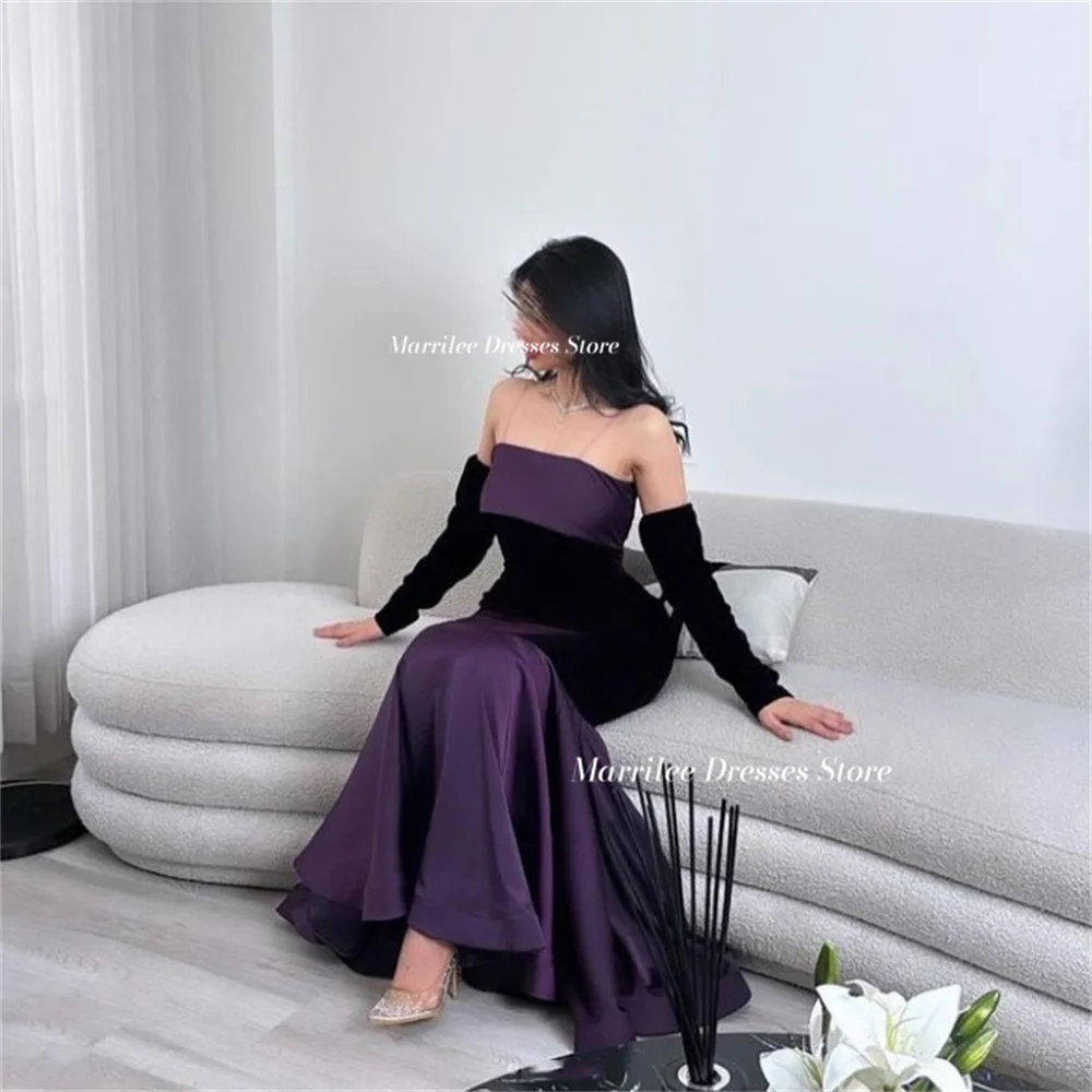 Marrilee Charming Purple And Black Mermaid Evening Dresses Ankle Length Strapless Elegant Saudi Arabian Woman فساتين Prom Gowns