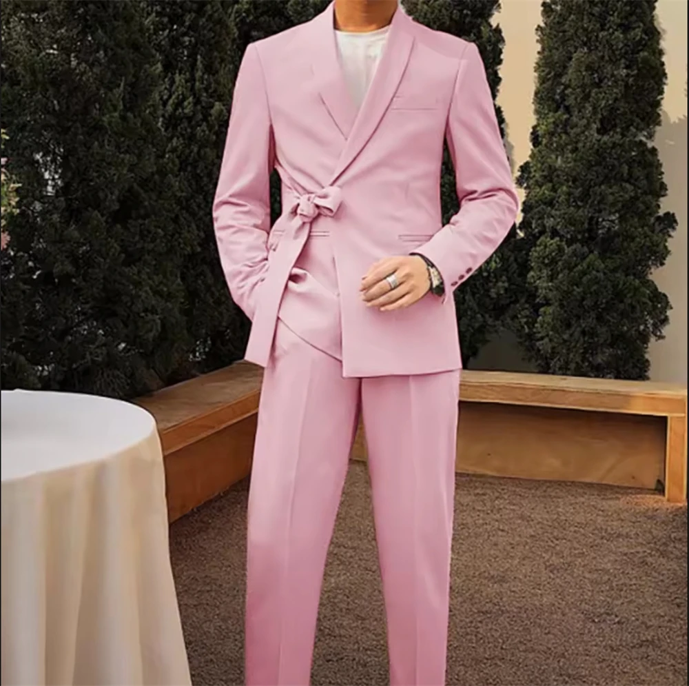 

Shawl Collar Suits for Men Elegant Belt Men's Suit Wedding Dress Costumes Full Luxury Evening Celebrity Man Party (Jacket + Pant