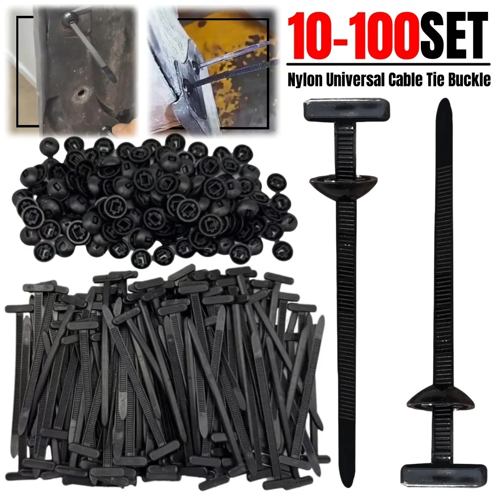 10-100Set Nylon Universal Cable Tie Buckle Heavy Duty Self-Locking Zip Ties with Pin and Button Car Fixing Cable Tie Fasteners