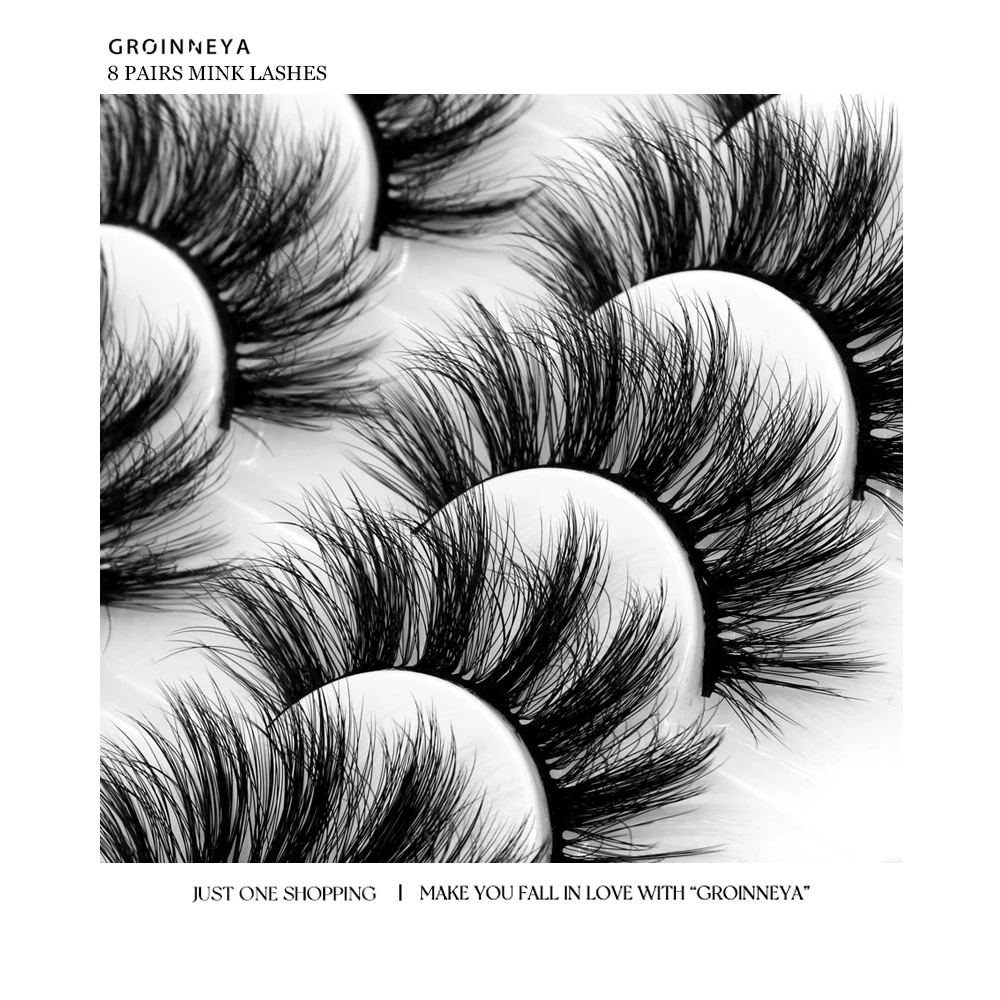 GROINNEYA Lashes 10 Pairs 3D Faux Mink Lashes Fluffy Soft Wispy Volume Natural long False Eyelashes Reusable Eyelashs Makeup