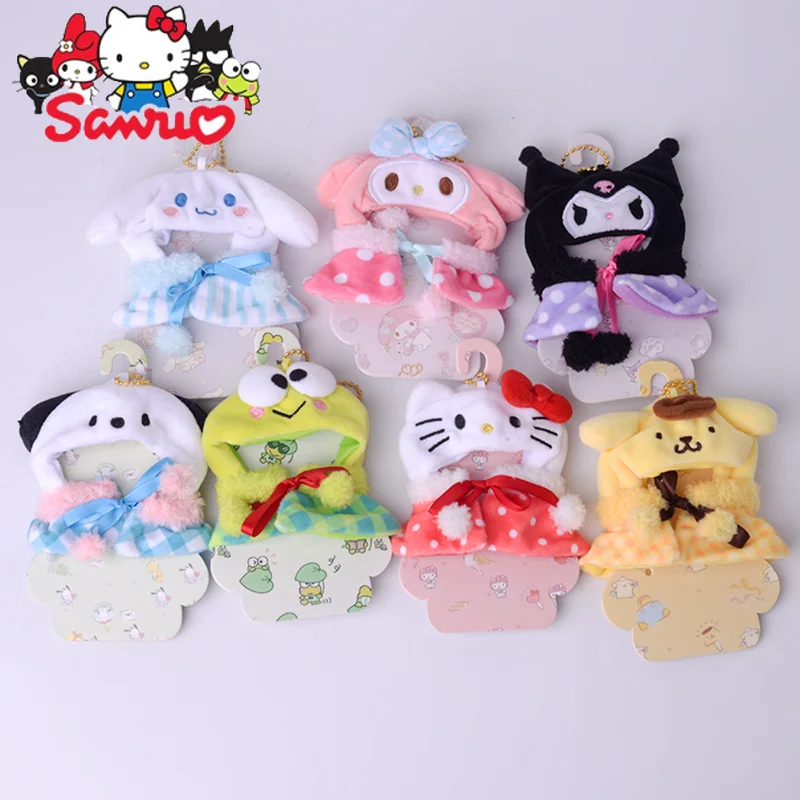 

Japanese New Cute Sanrio Melody Kuromi Hello Kitty Cinnamoroll Pochacco Cartoon Doll Cape Clothes Pendant Keychain Kids Gift 8cm