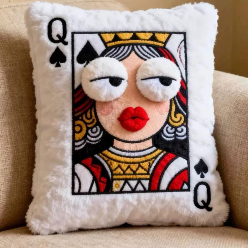 Hot Sale Plush Embroidered Poker Pillow – Cute Funny Cushion Gift for Friends & Besties, High Appearance