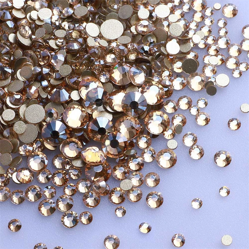 1440Pcs/Pack Blue Moonlight Glass Flatback Rhinestone High Quality Glitter Golden Bottom Stones Glue on Diamond for Nail Art