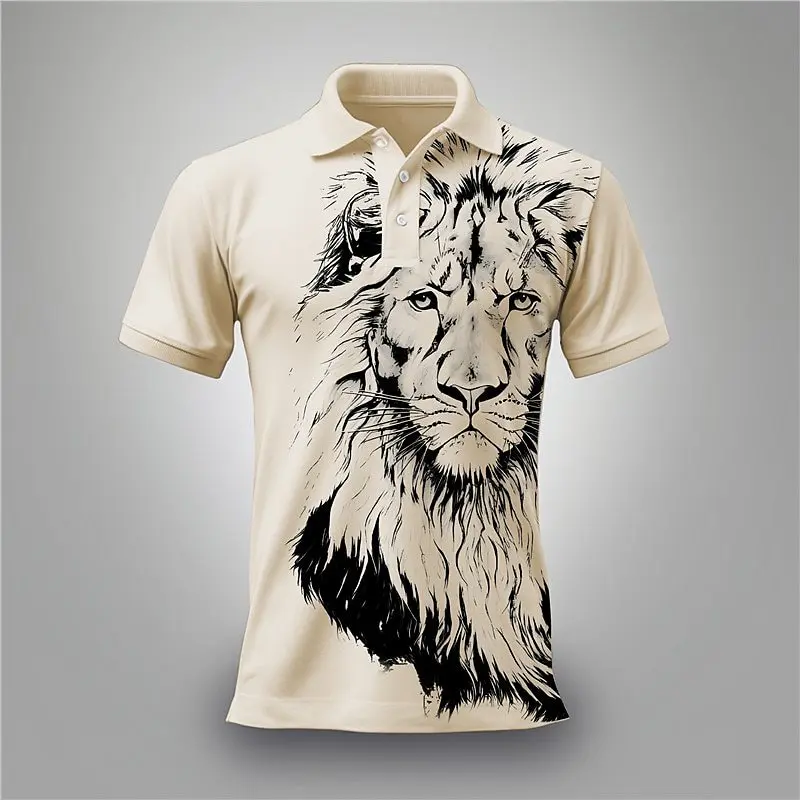 Fashion Short Sleeve Lion Pattern Polos Men's T-Shirts Summer 3D Printing Animal Street Simple POLO Tee Casual Tops