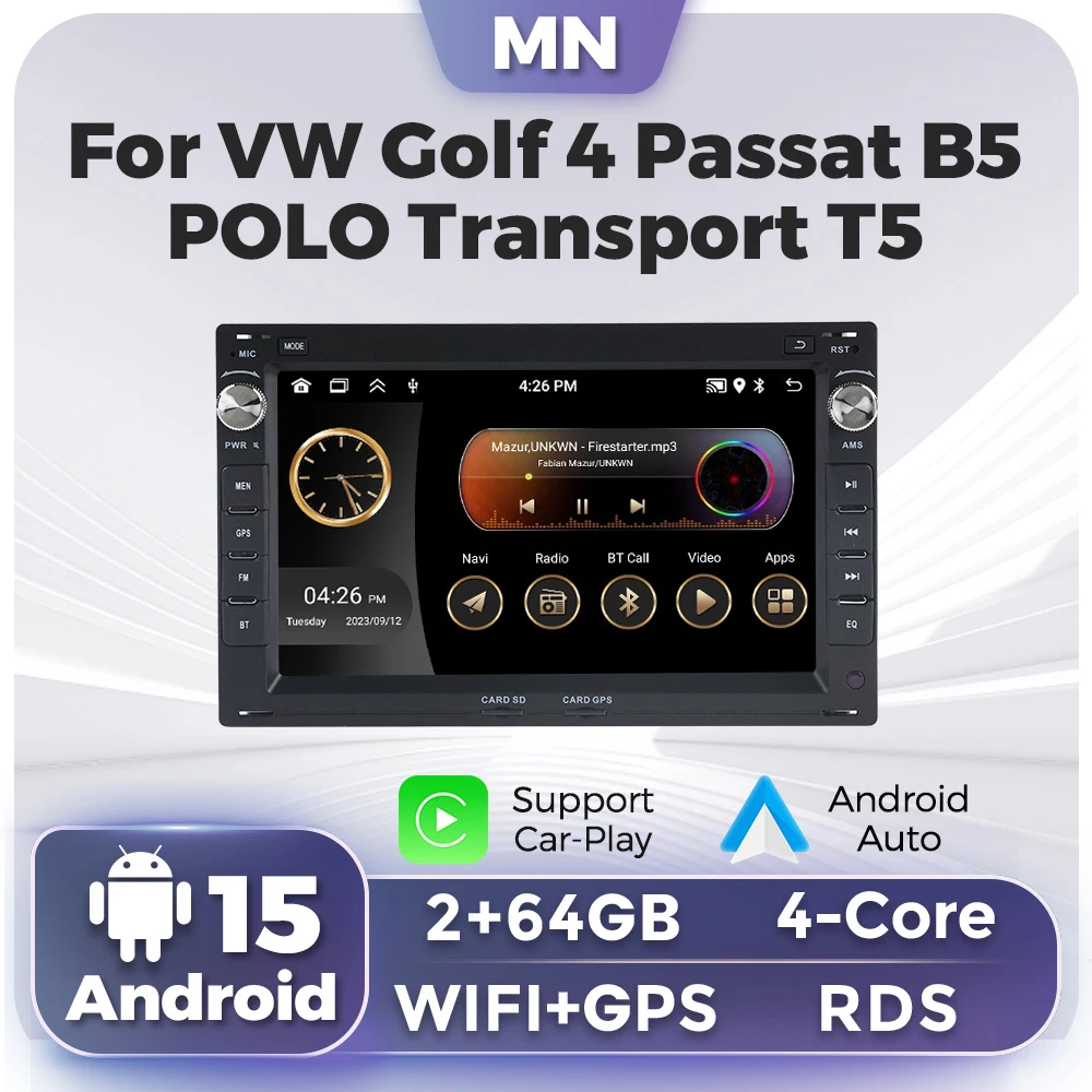 

Navifly 7-дюймовый Android 15 автомобильный радиоприемник мультимедийный плеер беспроводной Carplay Auto для VW Golf 4 Passat B5 POLO Transport T5 GPS RDS BT