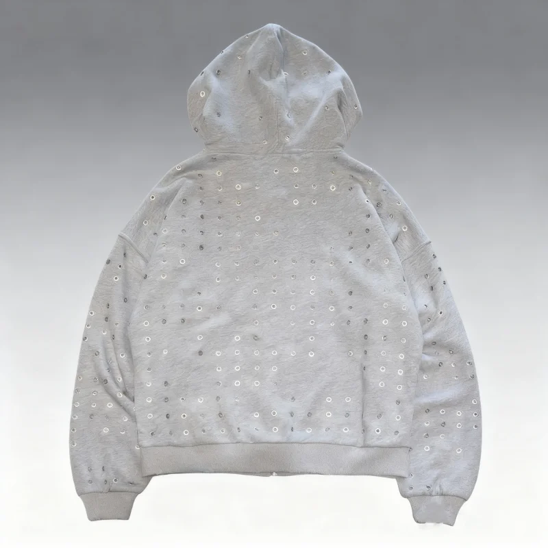 سترة بغطاء للرأس مزخرفة بعيينة سوداء للجنسين، سترة Y2K كبيرة الحجم ملابس الشارع، سويت شيرت كاجوال بقلنسوة للرجال والنساء #4