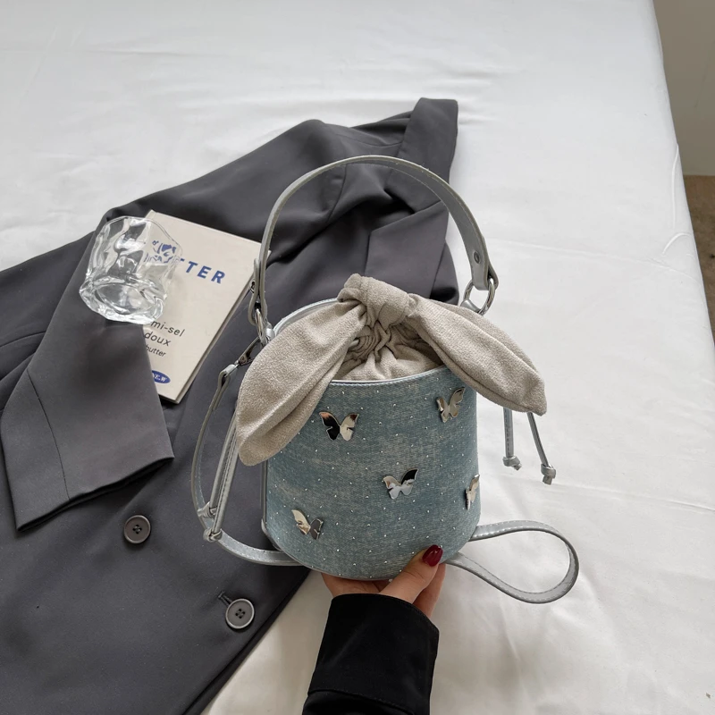 Mini Crossbody Bags For Women 2025 Sweet Butterfly Handbags Clutch Bag Vintage Denim Female Bag Fashion Bucket Bolsas