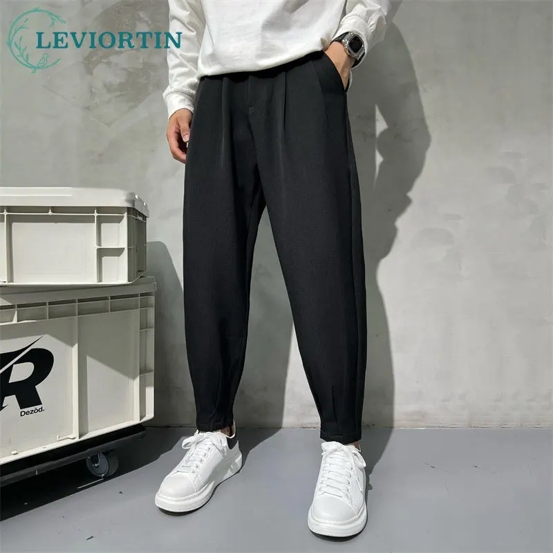 

Solid Color Suit Pants Men Fashion Business Society Mens Dress Ankle Zipper Pants Korean Straight Mens Office Formal Trousers